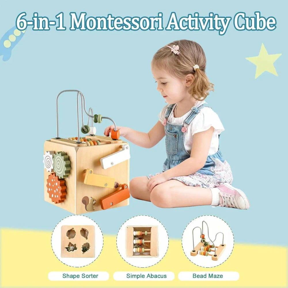 TOPLIVING Wooden Montessori Activity Cube