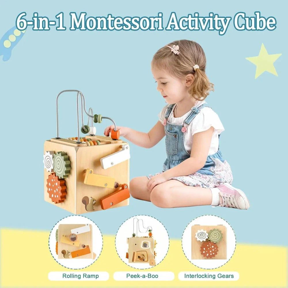TOPLIVING Wooden Montessori Activity Cube